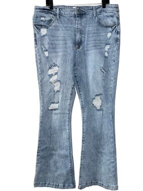 Bailey Made My Girl Extreme Distressed Flare Jeans Light Wash Women’s sz 18W